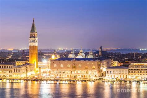 Aerial View Of Venice Illuminated At Night - Italy Photograph by Matteo Colombo
