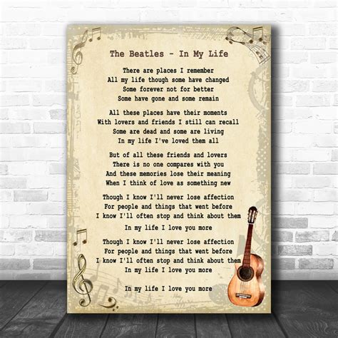 The Beatles In My Life Song Lyric Vintage Music Wall Art Print - Song Lyric Designs