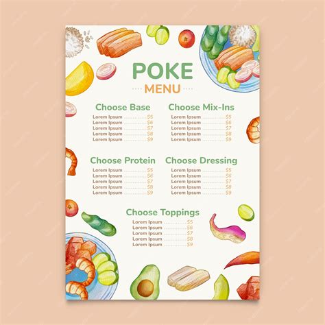 Free Vector | Watercolor poke menu template