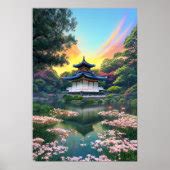 The Enchanting White-Walled Japanese Temple Poster | Zazzle