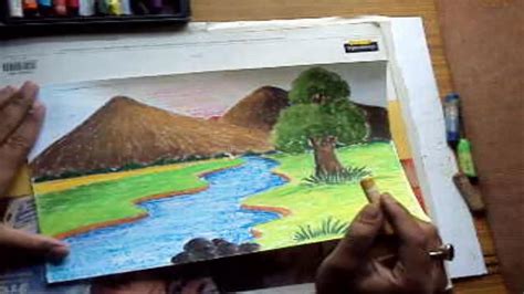 How to Draw a Landscape with Mountains & River in Pastel Color - YouTube