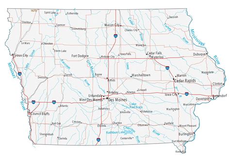 Map of Iowa - Cities and Roads - GIS Geography