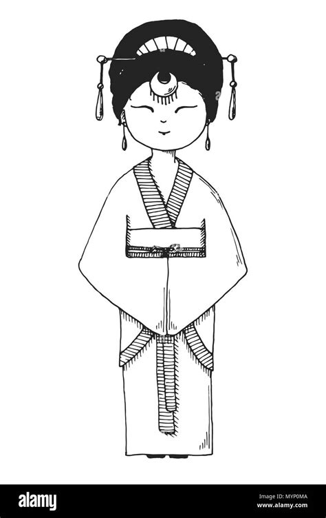 Sketch asian girl in traditional kimono. Vector Stock Vector Image ...