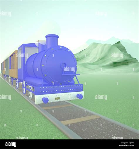 Blue locomotive of steam train Stock Photo - Alamy