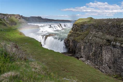 Gullfoss (Golden Falls) Waterfall And Rainbow In Iceland. Stock Photo - Image of power, europe ...