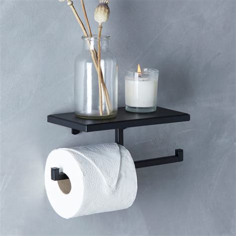 London Matt Black Toilet Roll Holder and Shelf | Dunelm