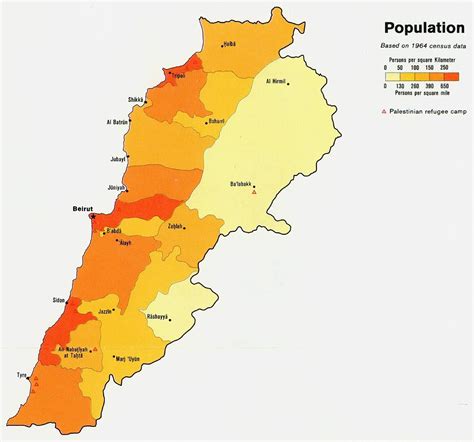 Lebanon Population Density (1964) | Map, World map, Diagram