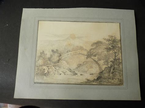 Antique Pencil Drawing of a Bridge c.1820 | #1778433081