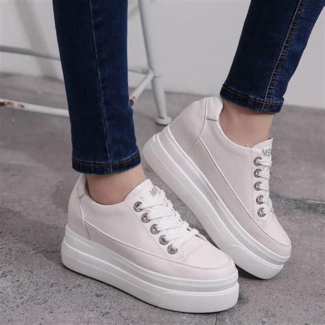 2018 Fashion White Casual Comfortable Wedge Vulcanize Shoes Women Lace Up Thick Bottom Woman ...