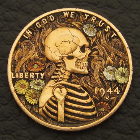 “Wildflower” hand engraved with 24k, 18k, silver, copper inlay on a 1944 penny : r/Art