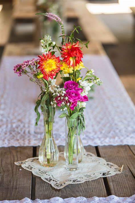 Colorful Wildflower Centerpieces in Glass Vases