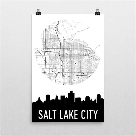 Salt Lake City Skyline Silhouette Art Prints – Modern Map Art