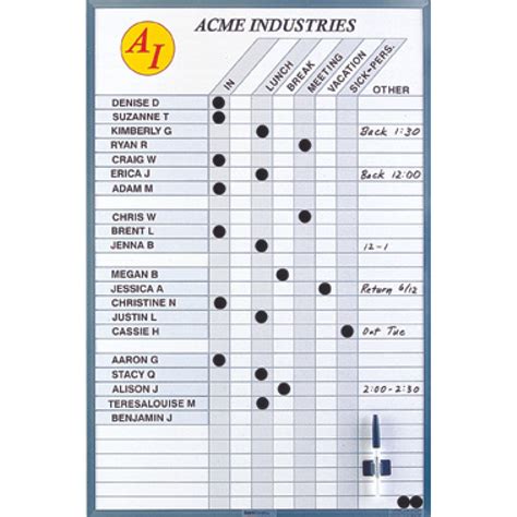 In & Out Location Whiteboard | Changeable Status Columns