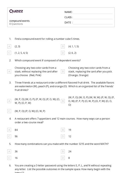 50+ Probability of Compound Events worksheets for Kindergarten on Quizizz | Free & Printable