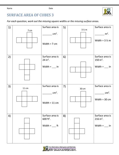 Surface Area Worksheet 6th Grade