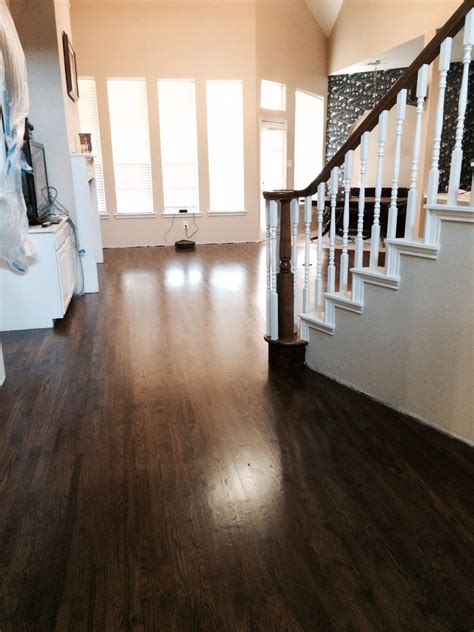 dark walnut stain on white oak hardwood | Refinishing hardwood floors, Oak hardwood flooring ...