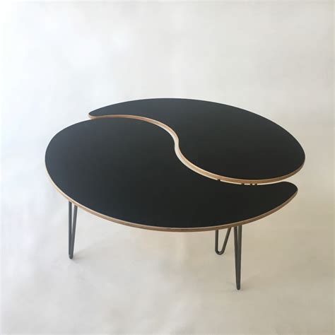 Mid-Century Modern Black Laminate Yin Yang Round Nesting Coffee Table