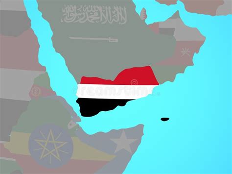 Map of Yemen with flag stock illustration. Illustration of object - 100083512