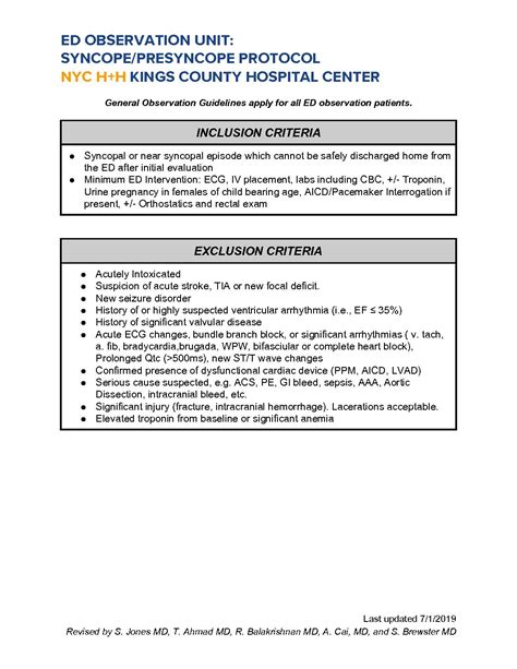 Syncope & Presyncope Protocol - Kings County Hospital | SUNY Downstate