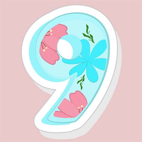 Sticker Style Floral Number 9 On Pink Background. 23224095 Vector Art at Vecteezy