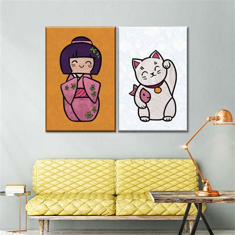 Japanese Kokeshi Dolls IV Wall Art | Digital Art