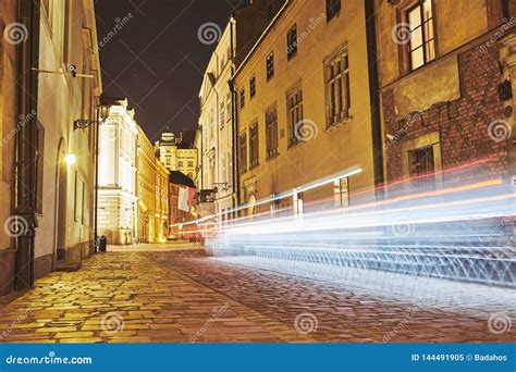 Krakow at night stock image. Image of cracow, poland - 144491905