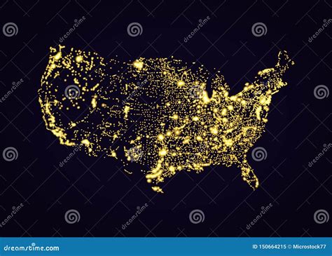 Usa America Map Night Light Effect Vector Stock Vector - Illustration ...