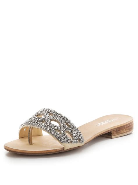 Carvela Kurt Geiger Bethan Jewelled Flat Sandals in Silver | Lyst