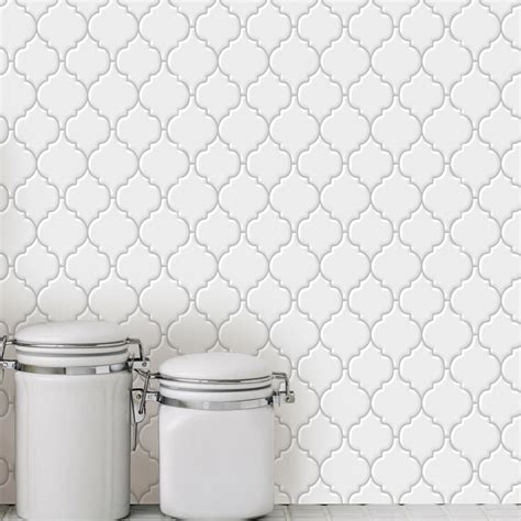 A17066 - 10 Sheets Peel and Stick Tile Backsplash for Kitchen White Arabesque Backsplash Tile