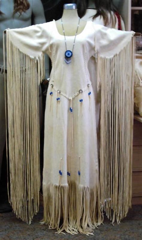 Hand sttiched Authentic Native American Light gold deer hide dress with ...