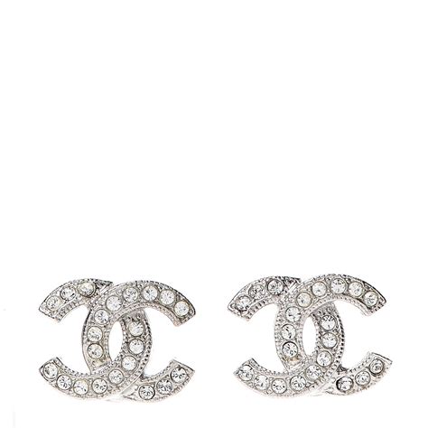 CHANEL Crystal CC Earrings Silver 551940