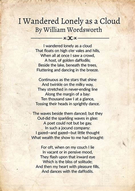 William Wordsworth Poem i Wandered Lonely as a | Etsy