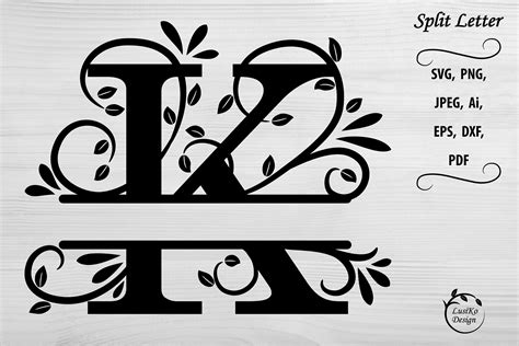 Letter K. Split monogram letter K. Floral alphabet SVG, DXF By LusiKo Design | TheHungryJPEG