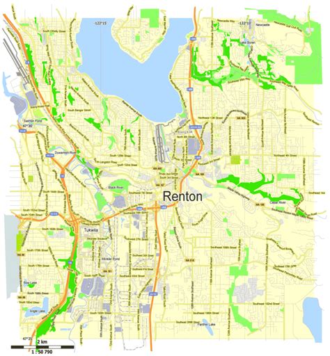Renton, Washington, US, Free vector map Adobe Illustrator
