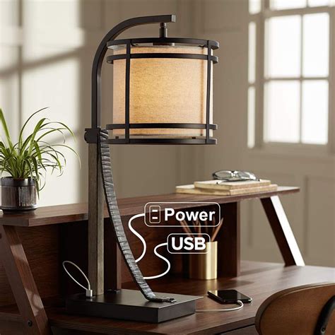 Gentry Bronze Desk Lamp with Power Outlet and USB Port - #78Y27 | Lamps ...