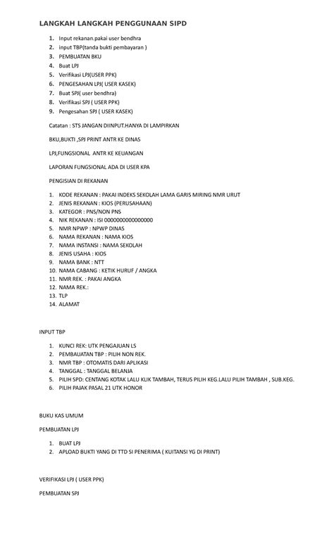 Tutorial Input SIPD - LANGKAH LANGKAH PENGGUNAAN SIPD 1. Input rekanan user bendhra 2. input ...