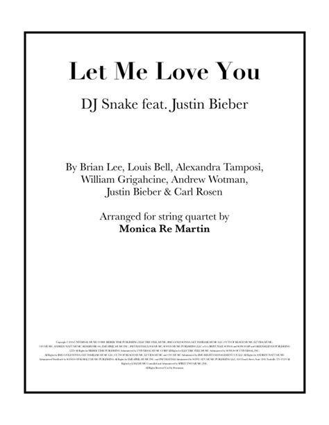 Let Me Love You Sheet Music | DJ Snake Feat. Justin Bieber | String Quartet