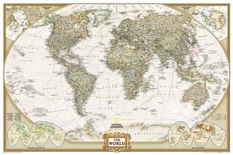 NATIONAL GEOGRAPHIC POSTER Size World Wall Map Antique Style Laminated ...