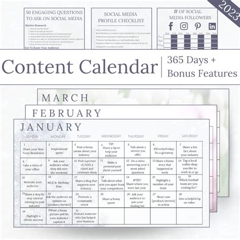 2023 Social Media Content Calendar Bonus Features for 365 Days - Etsy