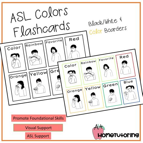 ASL Colors Flashcards B/W & Color Boarders | Made By Teachers