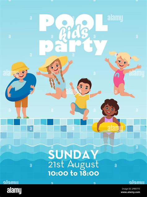 Kids Pool Party Poster. Children swimming in the pool. Vector ...