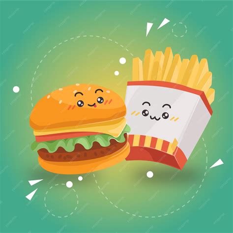 Premium Vector | A cartoon hamburger and french fries are next to each other.