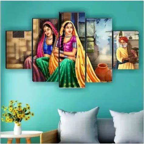 Multicolor Paper Rajasthani Traditional Home Decor 5 Panel MDF Digital ...
