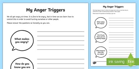 Free Printable Identifying Triggers Worksheets