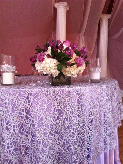 Chemical lace silver overlay over satin lavender tablecloths . www ...