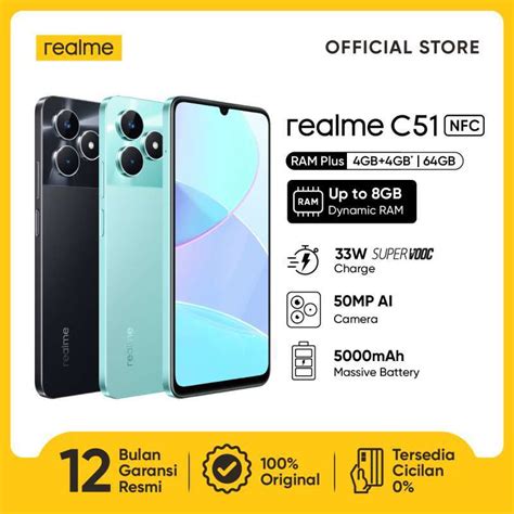 Jual Realme C51 Nfc 4gb+4gb* | 64gb (dynamic Ram | 33w Supervooc Charge | 50mp Ai Camera ...