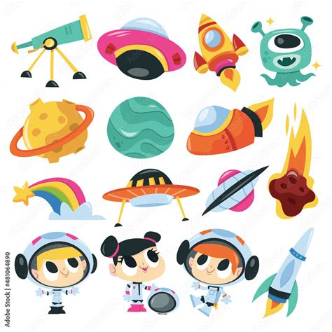 Super Cute Cartoon Space Adventure Set Stock Vector | Adobe Stock