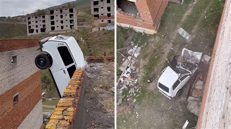 Russian Car Stunt Goes Horribly Wrong, Video of Failed Building Jump