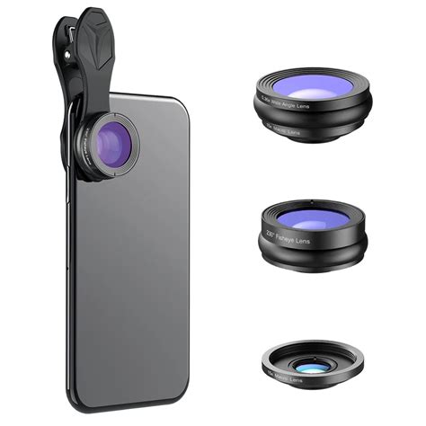 Mini Clip on Optic Cell Phone Camera Lens Kit 230 Degree Fisheye Lens 0.36X Wide Angle 15x Macro ...