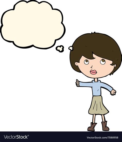 Cartoon woman asking question with thought bubble Vector Image